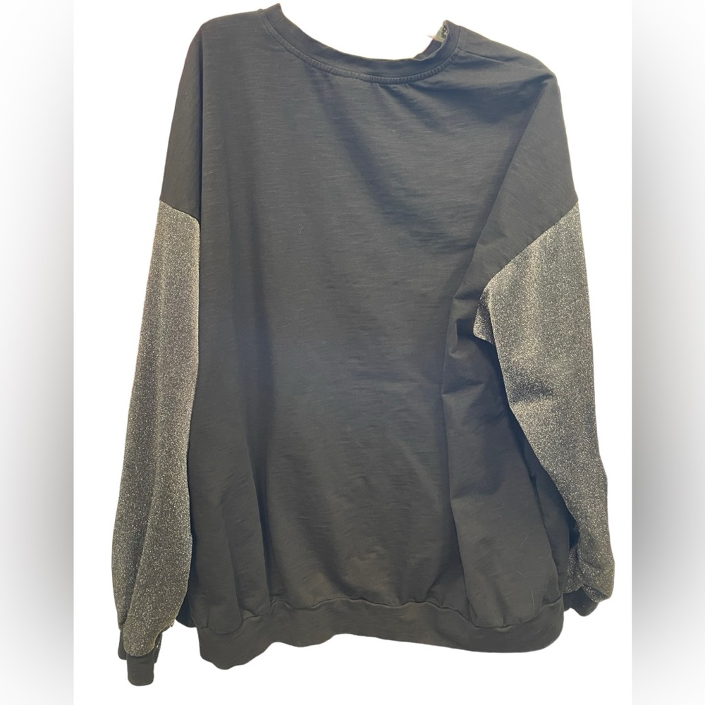 Hey Peach Plus Size Black Glittery Long Silver Sleeves Pullover Sweatshirt 5X - Picture 6 of 6
